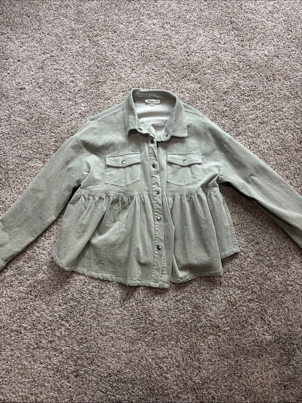 Newbury Kustom Women’s Sage Green Corduroy Peplum Jacket/Button-Up - Size Large